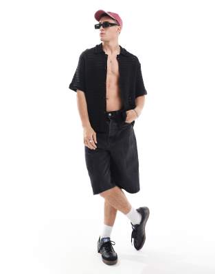 Вязаная рубашка свободного кроя для буднего дня черного цвета 6890₽