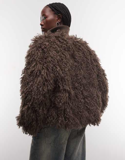 Weekday boxy fit faux-fur jack in lichtbruin, 4 van 4