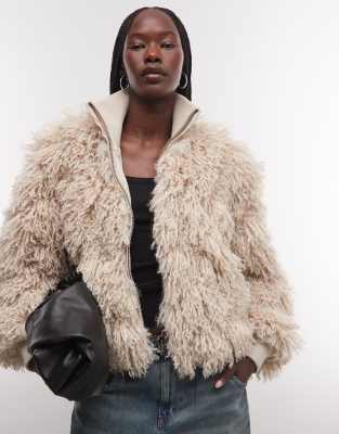 Weekday Boxy Fit Faux Fur Jacket In Brown