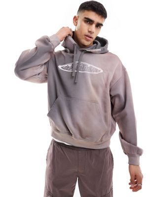 boxy fit graphic print hoodie in tie dye-Gray