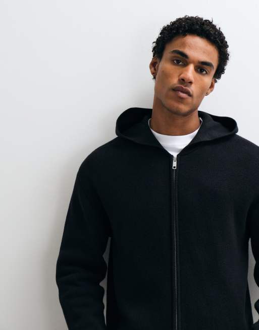 Weekday boxy fit hættetrøje med lynlås og albuelap-detalje i sort, 5 af 5