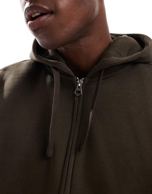 Weekday boxy fit jersey zip through hoodie in dark brown | ASOS