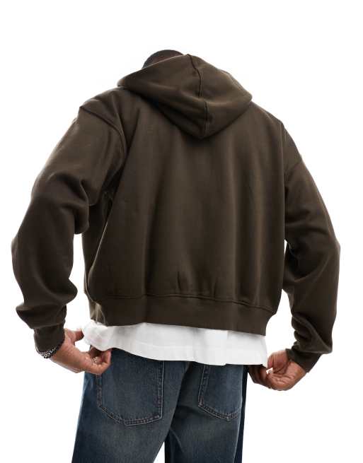 Zip Hoodie Dark Brown Oversized Hoodie Weekday Boxy Fit Jersey Zip