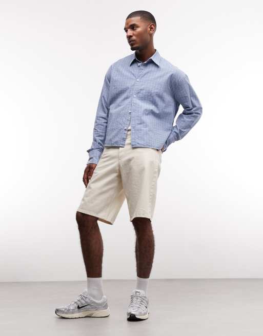 Weekday boxy fit long sleeve shirt in blue check, 2 of 5