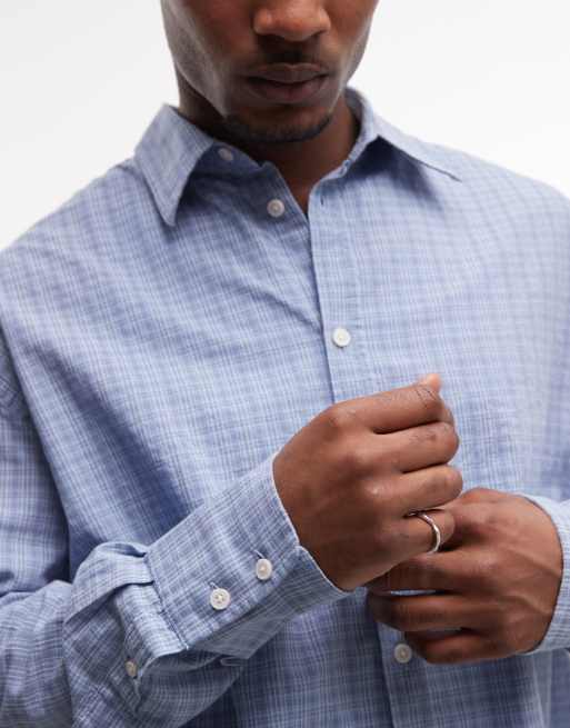 Weekday boxy fit long sleeve shirt in blue check, 3 of 5