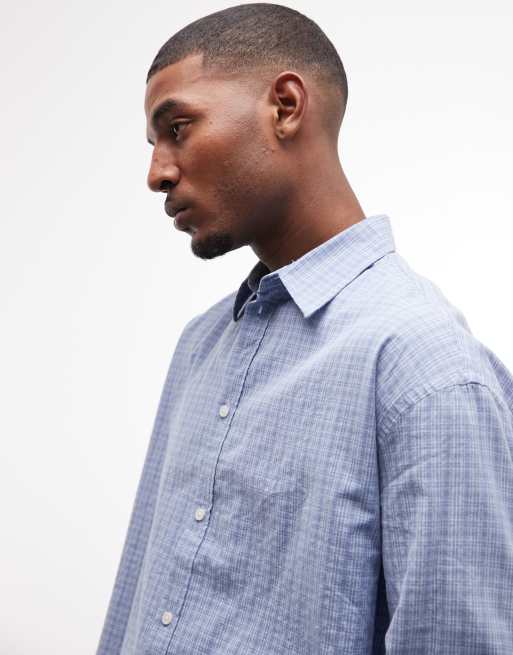 Weekday boxy fit long sleeve shirt in blue check, 4 of 5