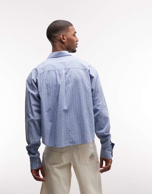Weekday boxy fit long sleeve shirt in blue check, 5 of 5