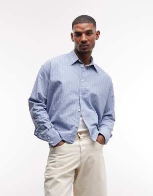 Weekday Boxy Fit Long Sleeve Shirt In Blue
