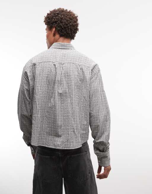 Weekday boxy fit long sleeve shirt in white and grey check, 5 of 5