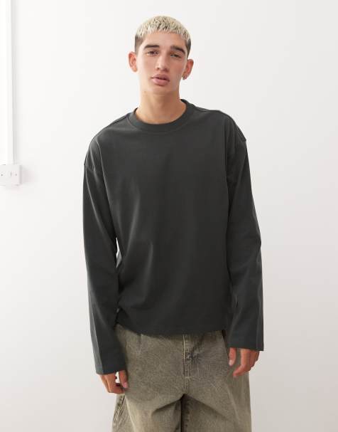 Weekday boxy fit long sleeve t-shirt in dark green - view 1