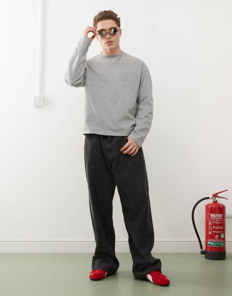 Weekday boxy fit long sleeve t-shirt in gray melange - view 1