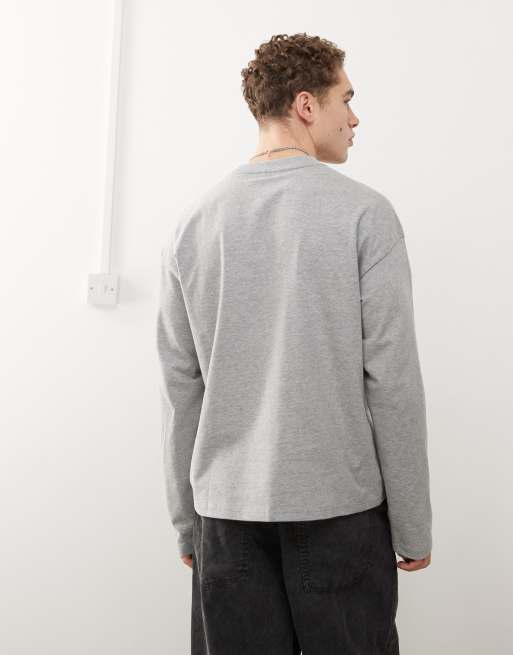 Weekday boxy fit long sleeve t-shirt in grey melange, 3 of 4