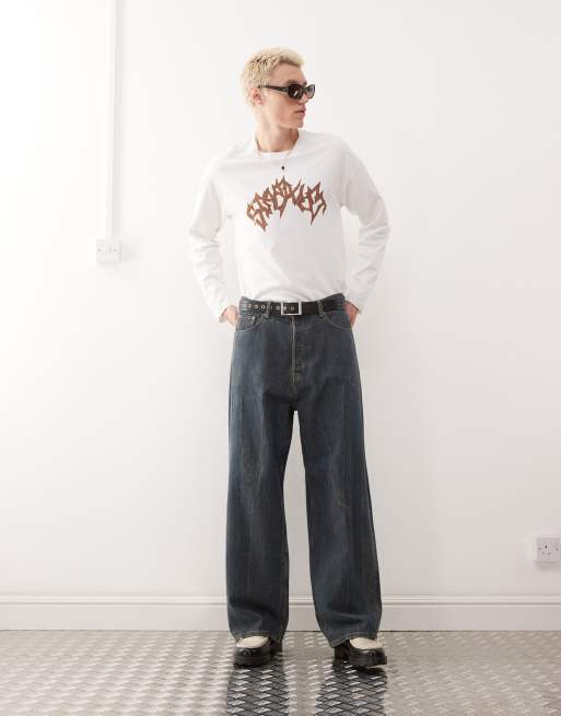 Weekday boxy fit long sleeve t-shirt with front graphic print in white