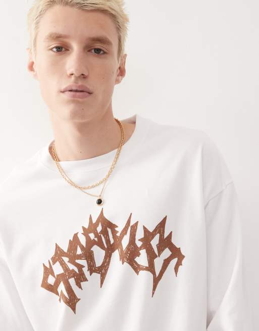 Weekday boxy fit long sleeve t-shirt with front graphic print in white
