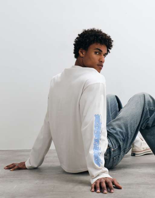 Weekday boxy fit long sleeve T-shirt with graphic print in off-white, 4 of 5