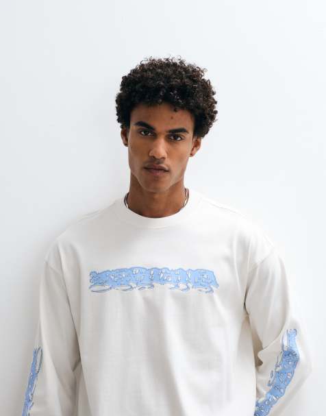 Weekday boxy fit long sleeve t-shirt with karma graphic print in off-white - view 1