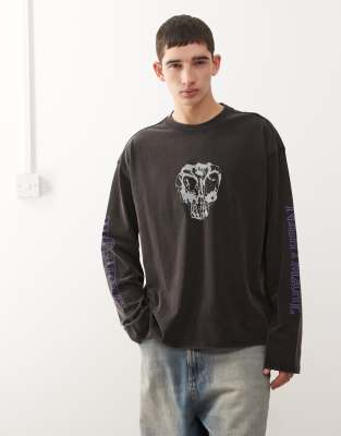 Weekday Boxy Fit Long Sleeve Top With Graphic Print In Black