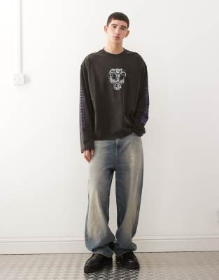 Weekday Boxy Fit Long Sleeve Top With Graphic Print In Black