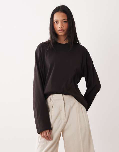 Weekday boxy fit oversized long sleeve t-shirt in brown - view 1