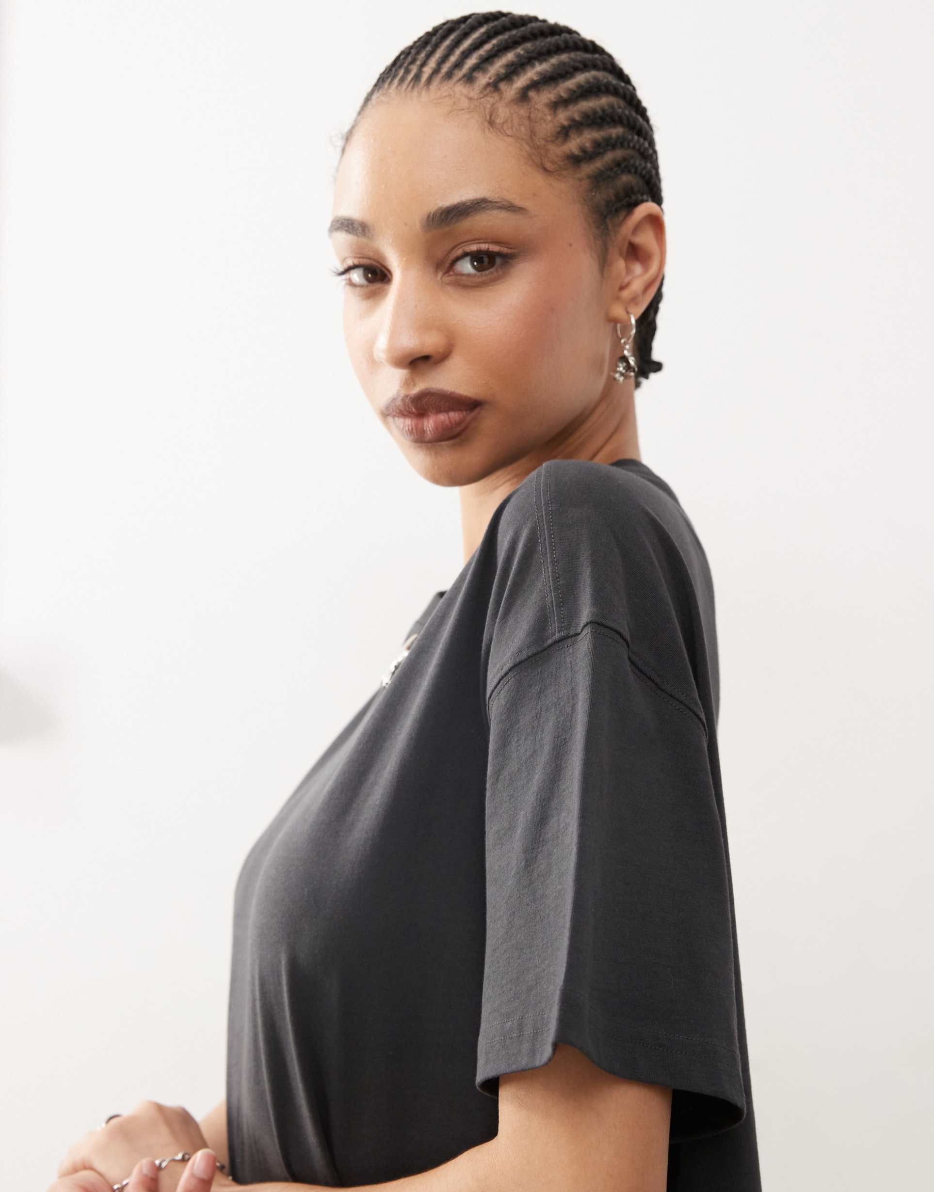 weekday boxy fit oversized t-shirt in off-black