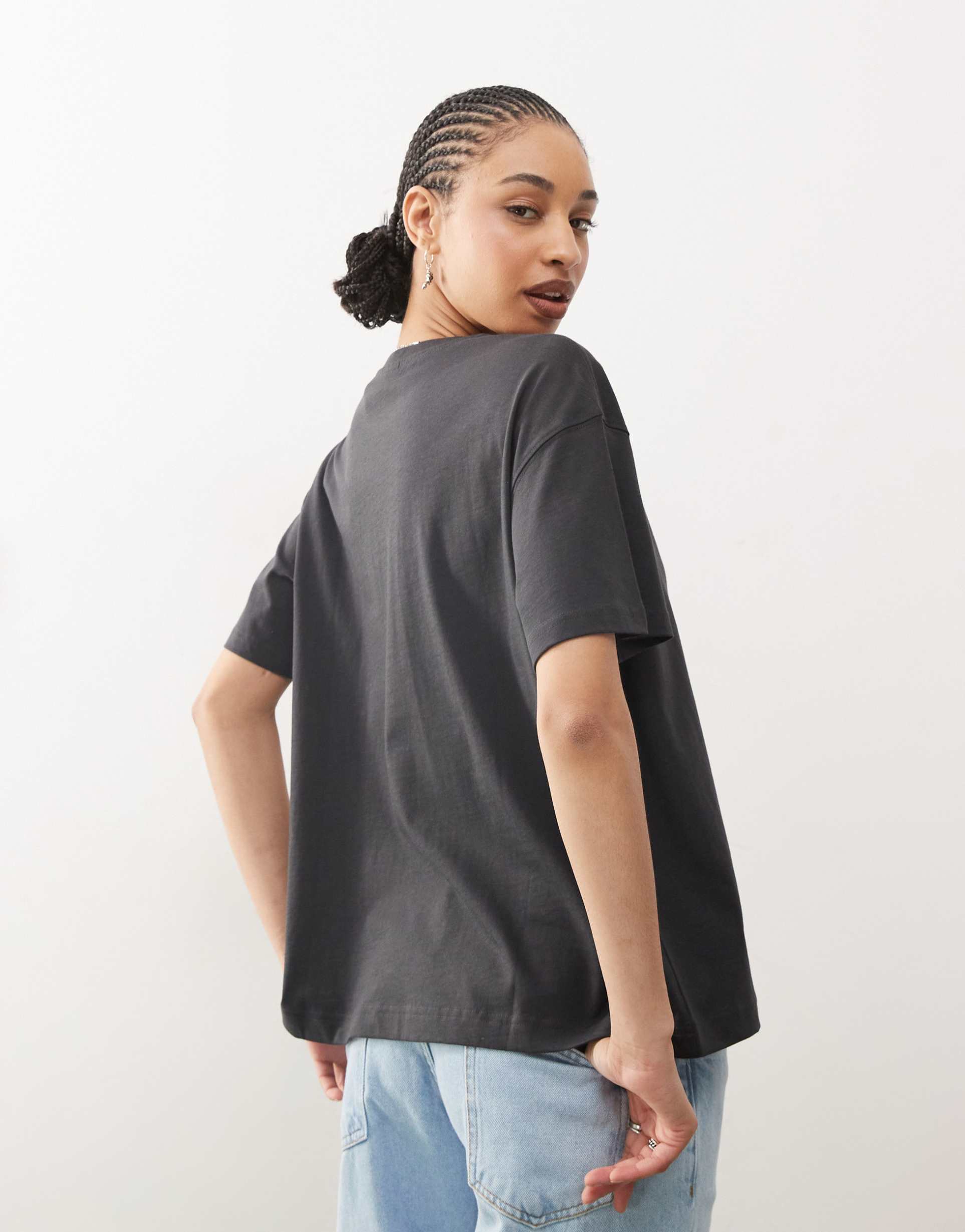 weekday boxy fit oversized t-shirt in off-black