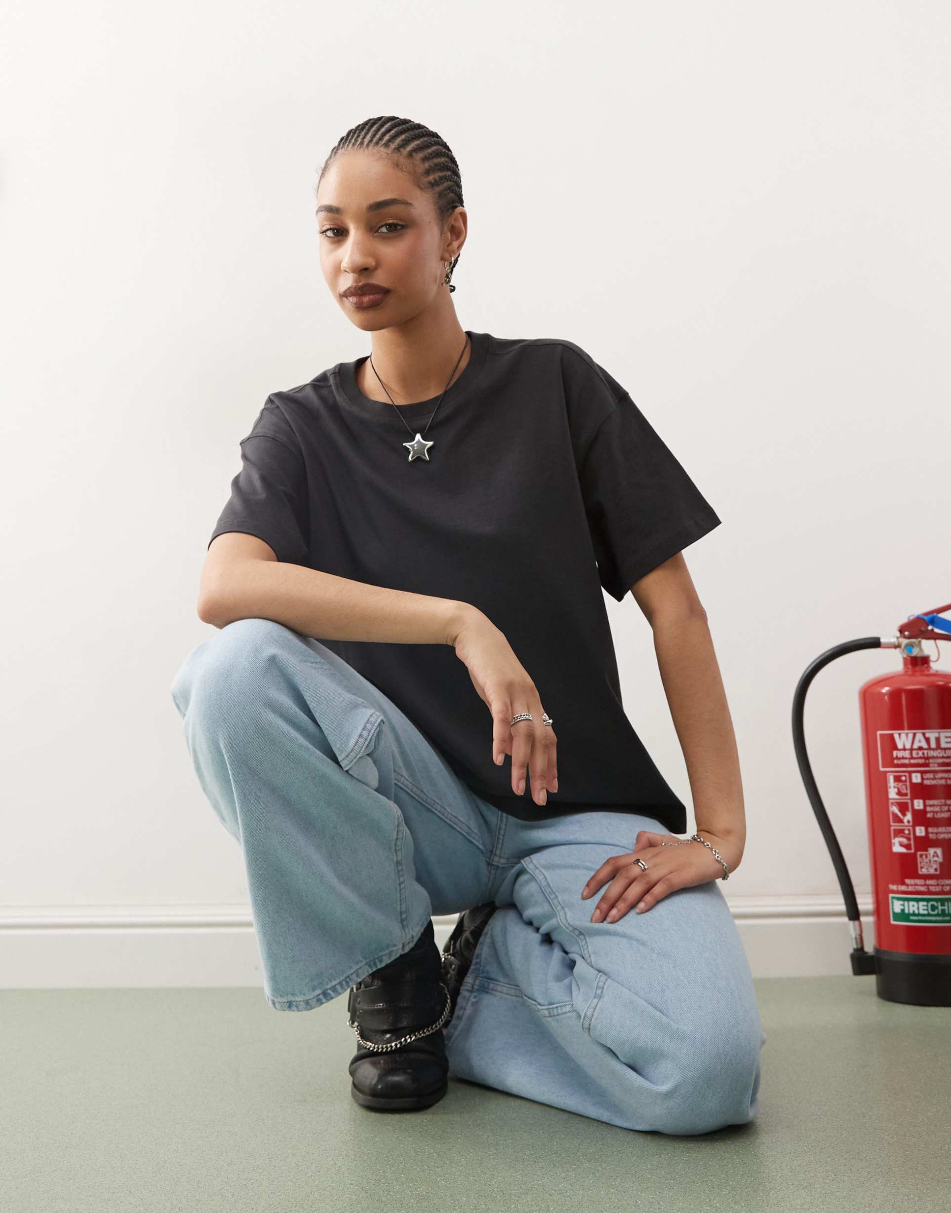 weekday boxy fit oversized t-shirt in off-black