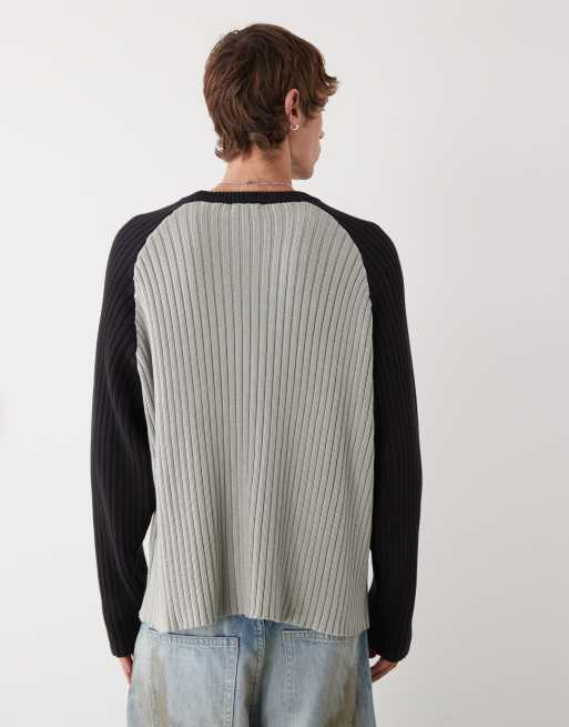 Weekday boxy fit raglan sweater in black and gray, 3 of 5