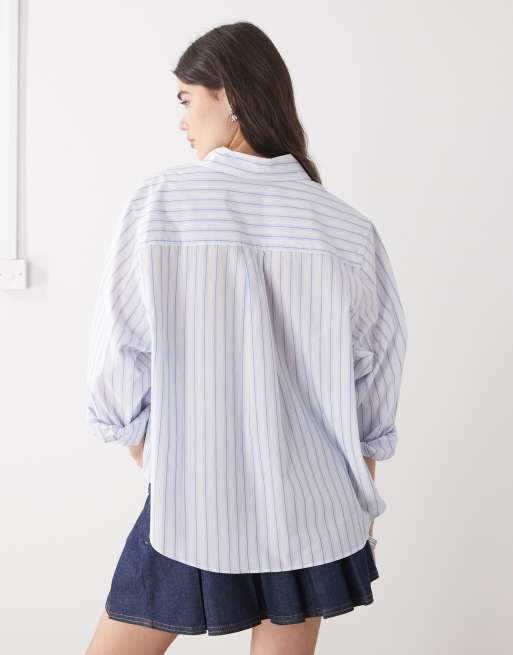 Weekday boxy fit shirt in white and blue stripe, 4 of 4