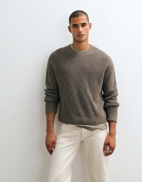 Weekday boxy fit slub knit jumper in dark mole - view 1