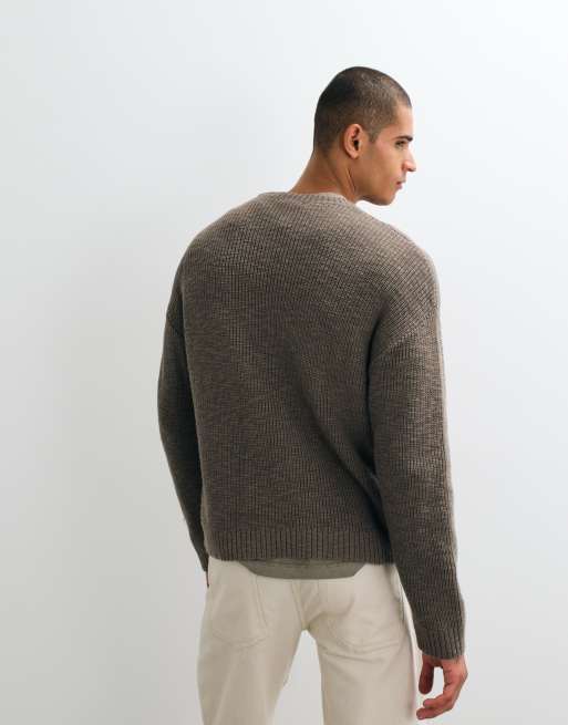 Weekday Boxy-Fit-Strickpullover aus Slub-Strick in dunklem Maulwurfbraun, 3 von 5