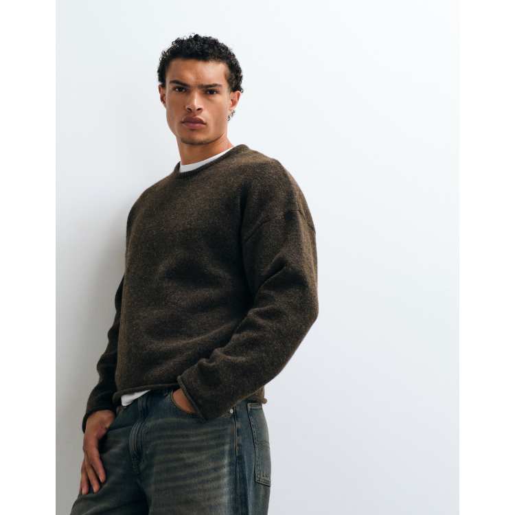 Weekday boxy fit sweater in dark brown melange | ASOS
