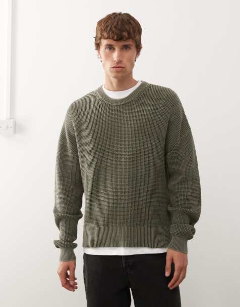 Weekday boxy fit sweater in dark khaki green wash - view 1