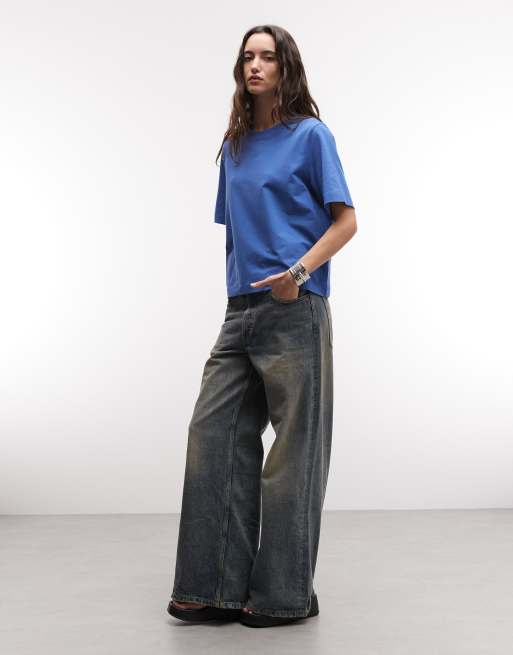 Weekday boxy fit t-shirt in blue, 3 of 4