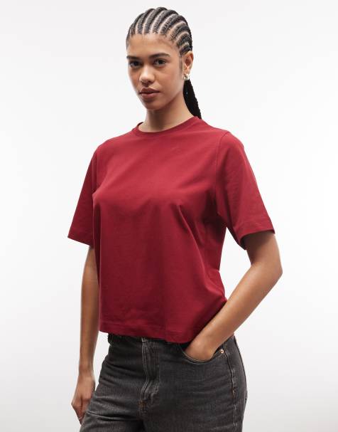 Weekday boxy fit t-shirt in cherry red - view 1