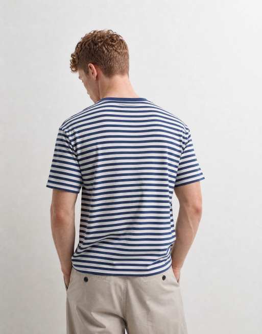 Weekday boxy fit t-shirt in navy and white stripe, 10 of 10