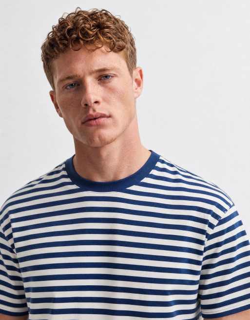 Weekday boxy fit t-shirt in navy and white stripe, 8 of 10