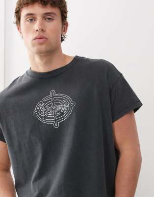 Weekday Boxy Fit T-shirt With Cap Sleeves And Graphic Print In Black