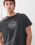 [Weekday] Weekday boxy fit t-shirt with cap sleeves and graphic print in washed black XS Black