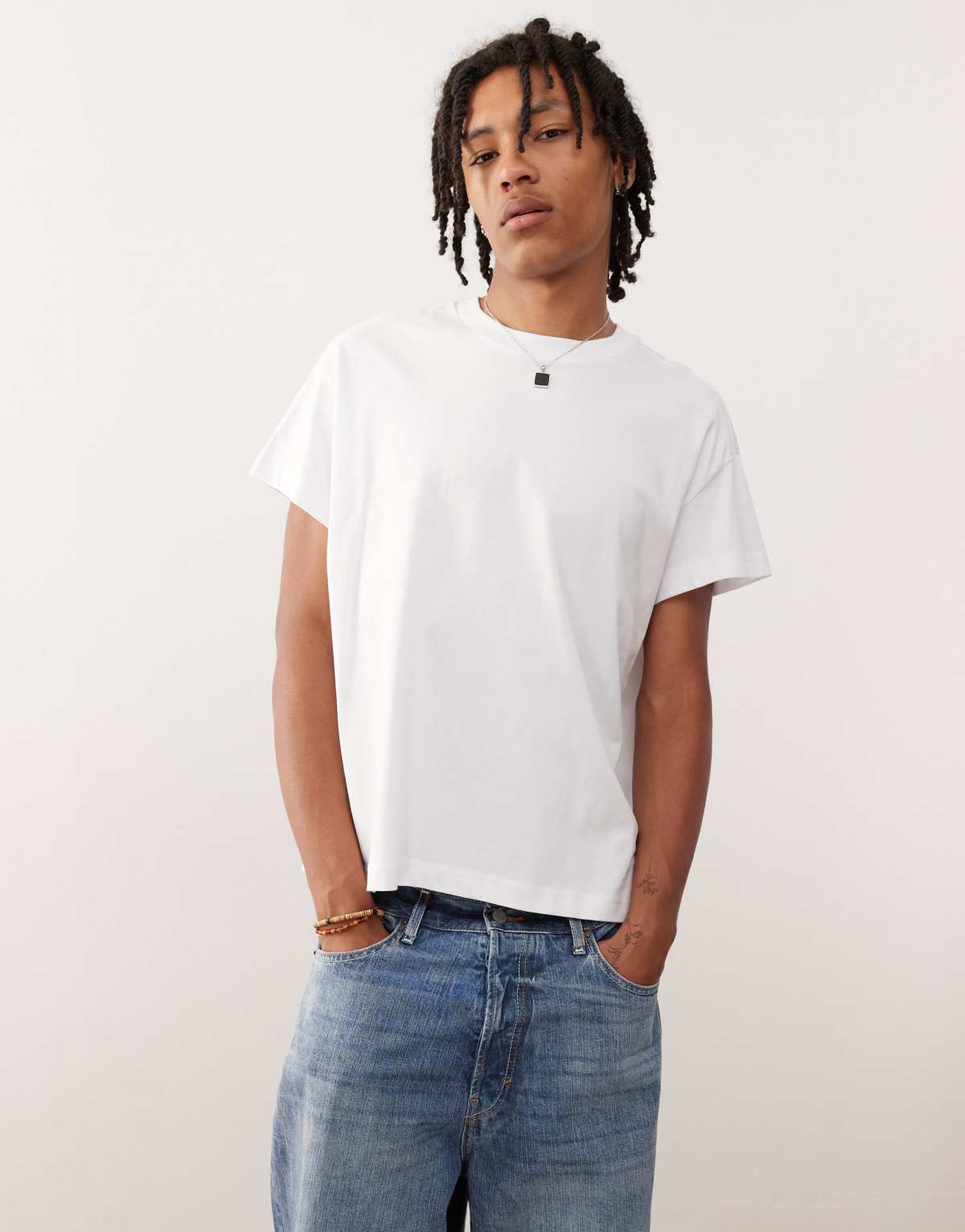 Weekday boxy fit t-shirt with cap sleeves in white