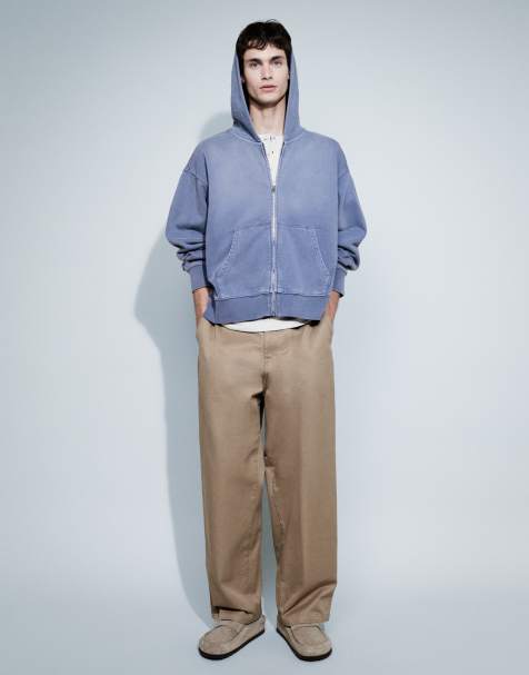 Weekday boxy fit zip hoodie in washed blue - part of a set - view 1