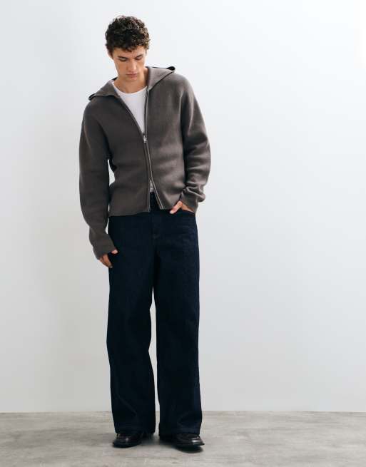 Weekday boxy fit zip hoodie with elbow patch detail in dark mole, 2 of 5