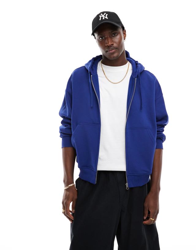 Weekday - boxy fit zip through hoodie in blue