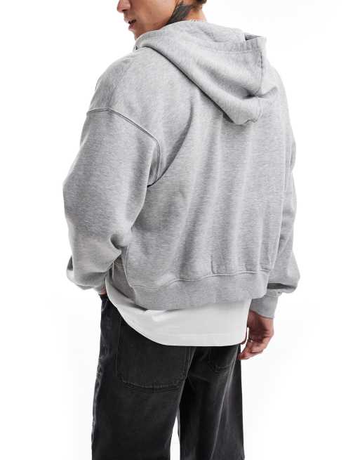 Weekday boxy fit zip through hoodie in gray melange | ASOS