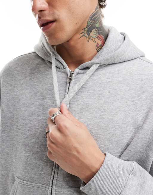 Weekday boxy fit zip through hoodie in gray melange | ASOS