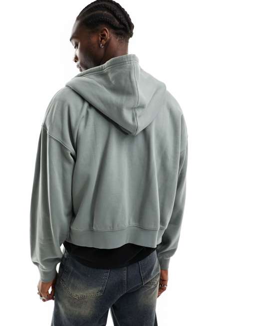 Weekday boxy fit zip through hoodie in khaki gray