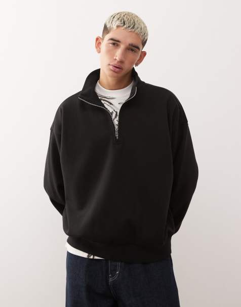 Weekday boxy oversized fit half zip sweatshirt in black - view 1