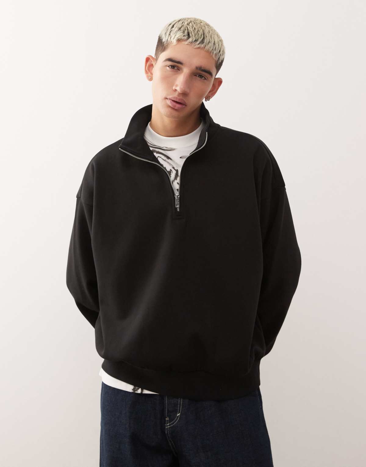 Weekday boxy oversized fit half zip sweatshirt in black
