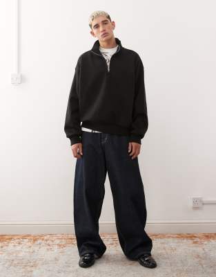 Weekday Boxy Oversized Fit Half Zip Sweatshirt In Black