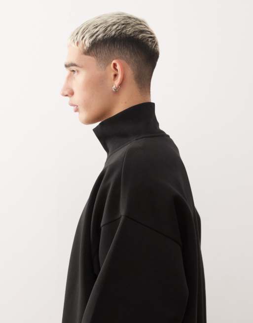 Weekday boxy oversized fit half zip sweatshirt in black | ASOS