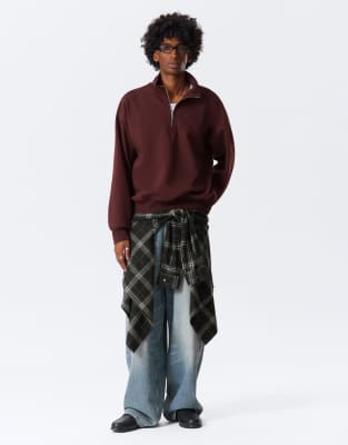 Weekday Boxy Oversized Fit Half Zip Sweatshirt In Red